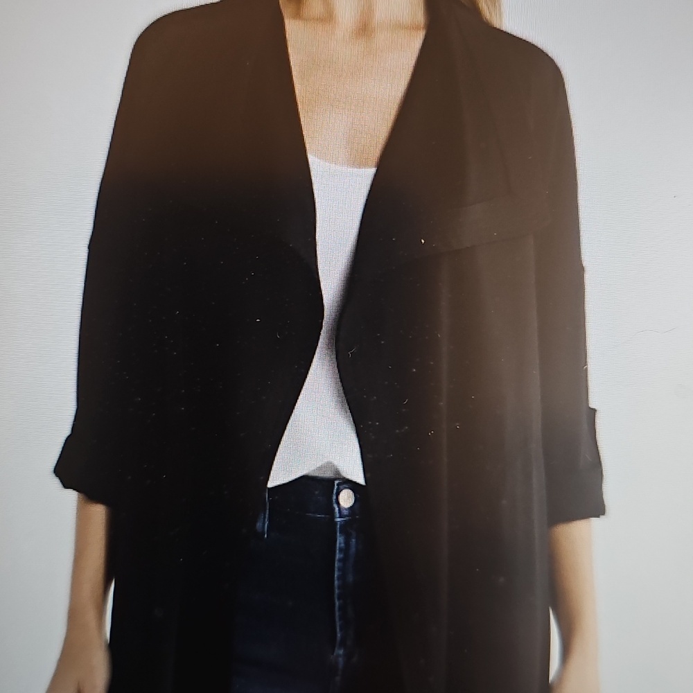New MAX STUDIO Draped Collar Open Front Heavy Workwear Travel Jacket Black 1X